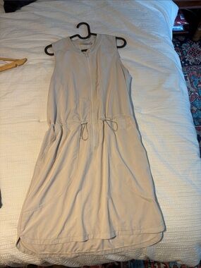 Zella Sleeveless Taupe Drawstring Midi Dress